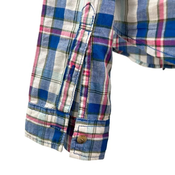 Abercrombie & Fitch Blue White & Pink Plaid Button-Up Long Sleeve Shirt Medium - Picture 8 of 9